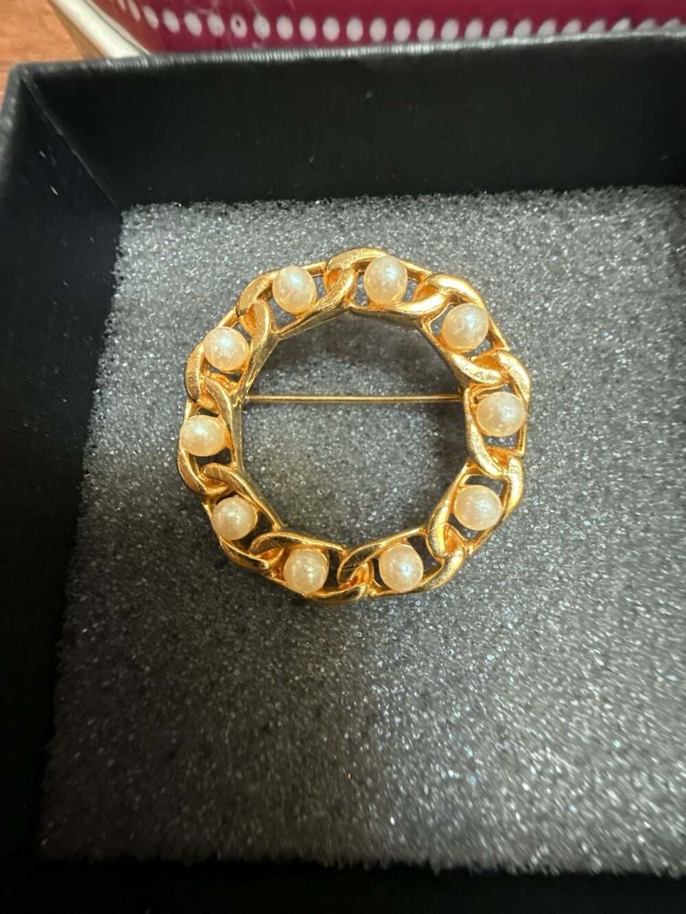 Vintage NAPIER Goldtone Faux Pearl Circle Brooch